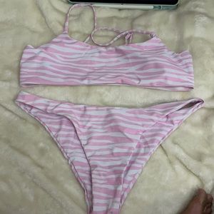 SHEIN pink and white zebra bikini set.